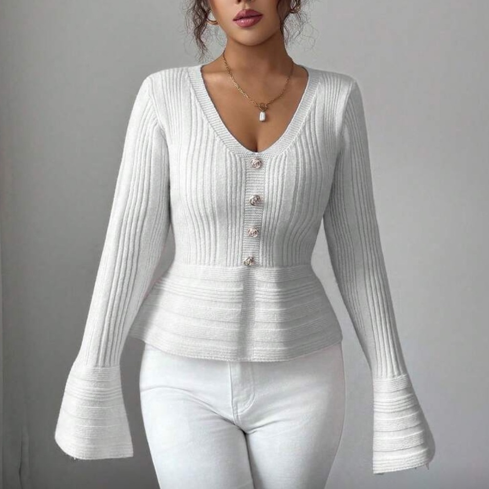 Pink Ribbed Button-Up Sweater - Picture 8 of 15